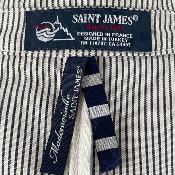 Saint James Women's Blue White Ticking Stripe Three Button Cotton Blazer US 10 - Picture 11 of 13